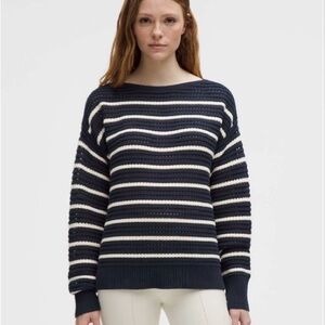 Lululemon Athletica Navy and Cream Striped Sweater